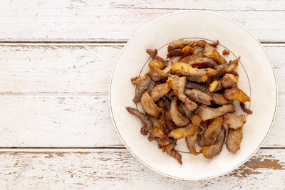 Directly above shot of food in plate on table