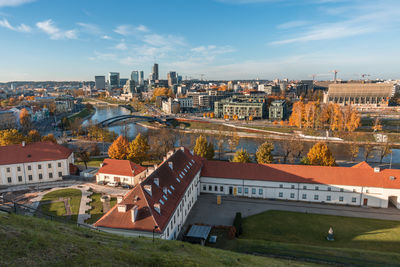 High angle view of townscape against sky