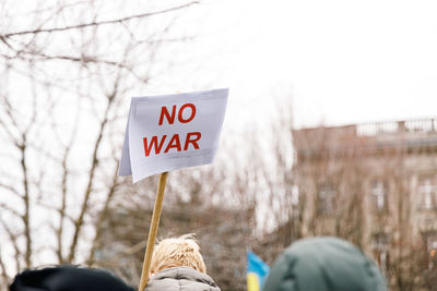 No war banner at a demonstration against the invasion of ukraine