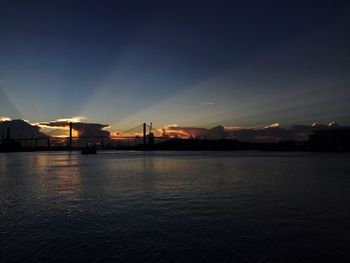 Scenic view of river against sky at sunset