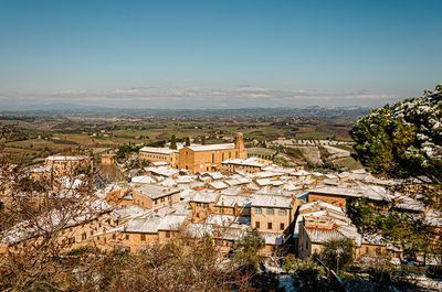 High angle view of townscape against sky