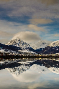 Scenic view of snowcapped mountains against sky