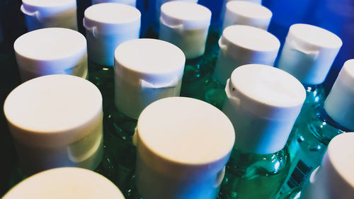 High angle view of bottles