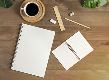 High angle view of coffee cup on table