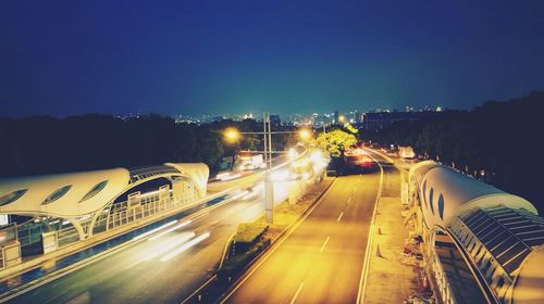 Light trails on road at night