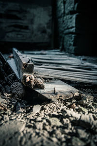 Close-up of damaged stone wall