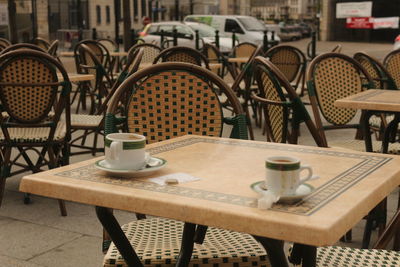 Close-up of coffee served on table at cafe