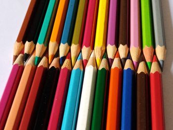 High angle view of multi colored pencils