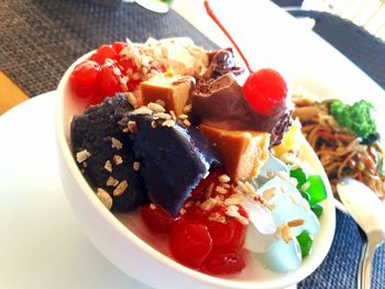 Close-up of dessert served in plate
