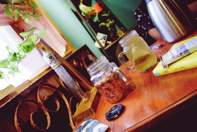 Close-up of bottles on table