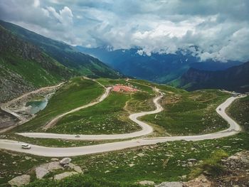 High angle view of mountain road against sky