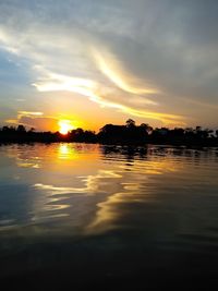 Scenic view of lake against sky during sunset