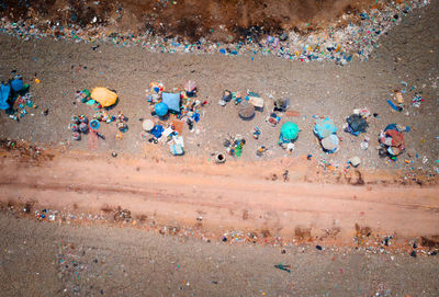 Aerial view of garbage at beach