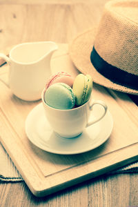 Close-up of coffee cup on table