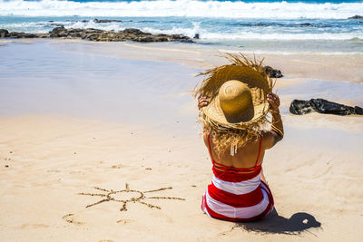 Rear view of woman on beach