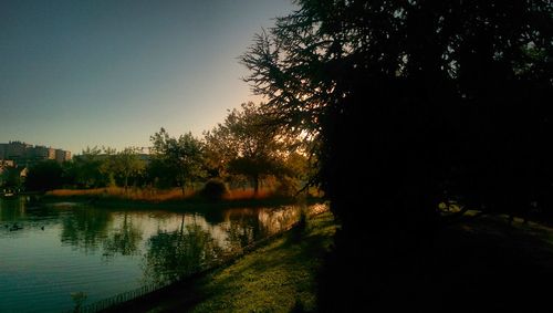 Scenic view of lake against clear sky