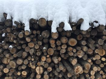 Stack of logs in snow