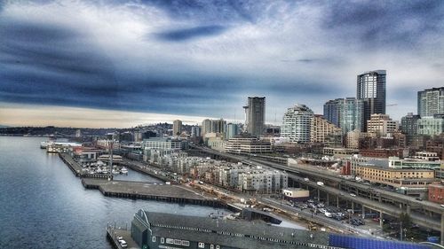 Aerial view of cityscape against sky