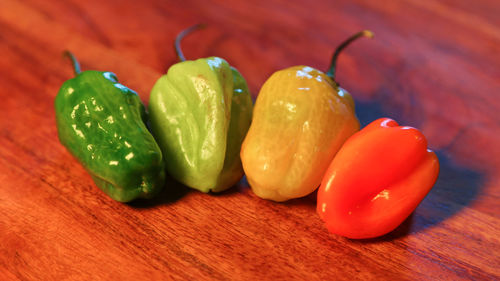 Close-up of bell peppers on table