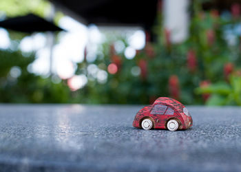 Close-up of toy car on table