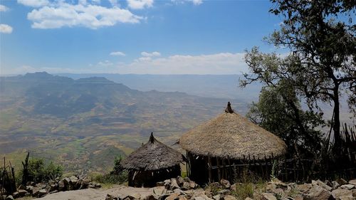 Panoramic view of landscape and mountains against sky