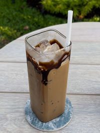 Close-up of ice cream in glass on table