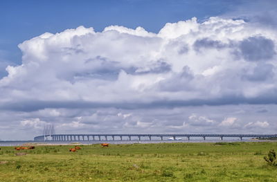 Famous oresundbron, the oresund bridge between copenhagen in denmark and malmo in sweden by day