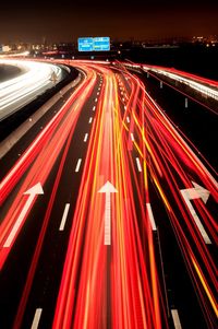 Light trails on road at night