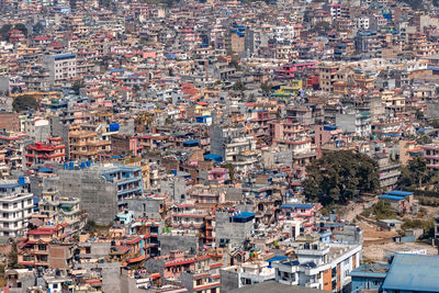 High angle view of city buildings