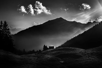 Panoramic view of silhouette mountains against sky