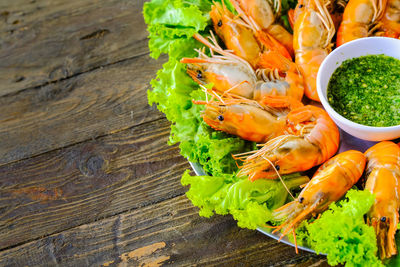 High angle view of food on table