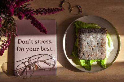 High angle view of food on table