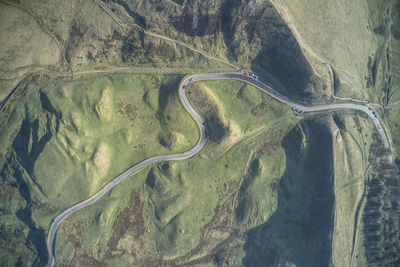 High angle view of winding road on mountain