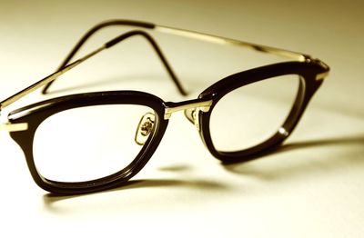 Close-up of eyeglasses on table