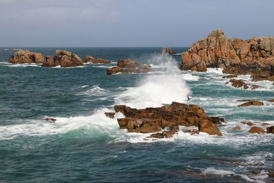 Rocky coast - view point on pink granite coast, le gouffre, plougrescant, brittany, france