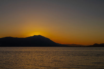 Scenic view of sea against clear sky during sunset