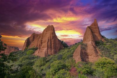 Scenic view of rock formation against sky during sunset