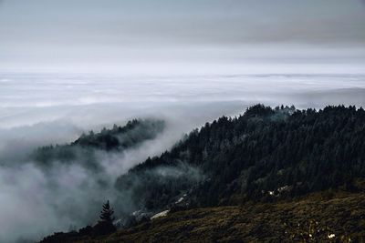 Scenic view of mountains against cloudy sky