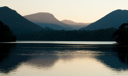 Scenic view of lake with mountains in background