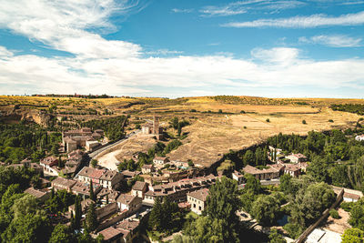 High angle view of townscape against sky