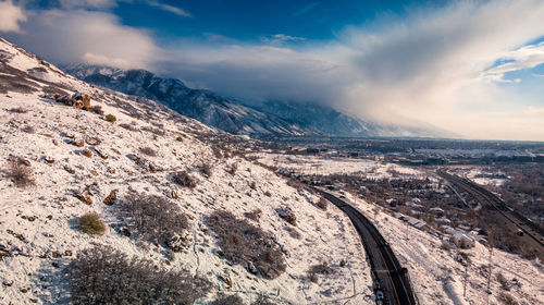 Scenic view of snowcapped mountains against sky