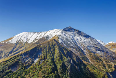 Scenic view of snowcapped mountains against clear sky