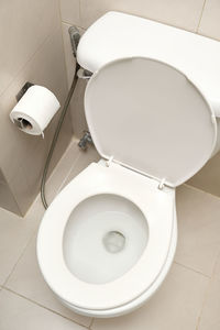 High angle view of toilet bowl in bathroom