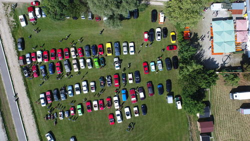 High angle view of trees on grass