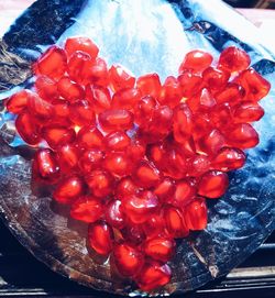 High angle view of cherries in container