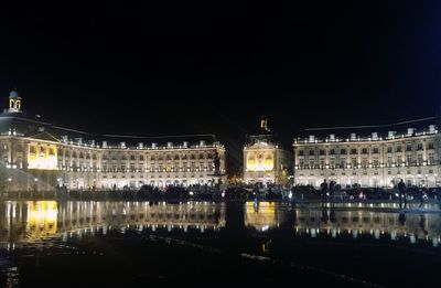 Reflection of illuminated buildings in water at night