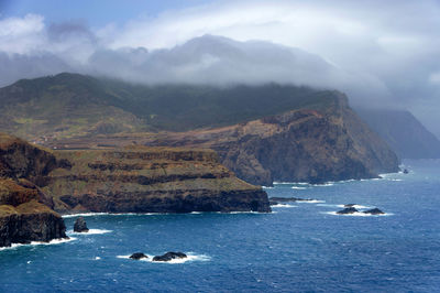 Scenic view of sea against cloudy sky