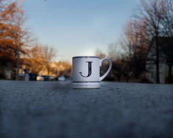 Close-up of coffee cup on table