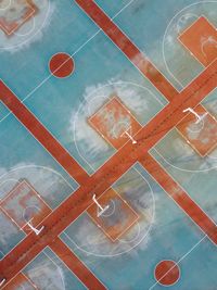 High angle view of basketball hoops on sports court