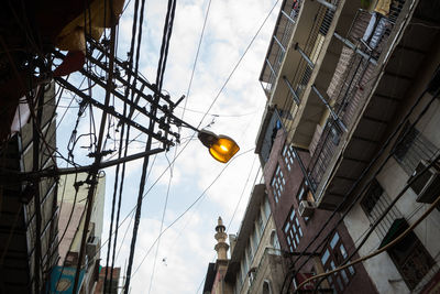 Street lamp in surrounding buliding of old delhi, delhi, india